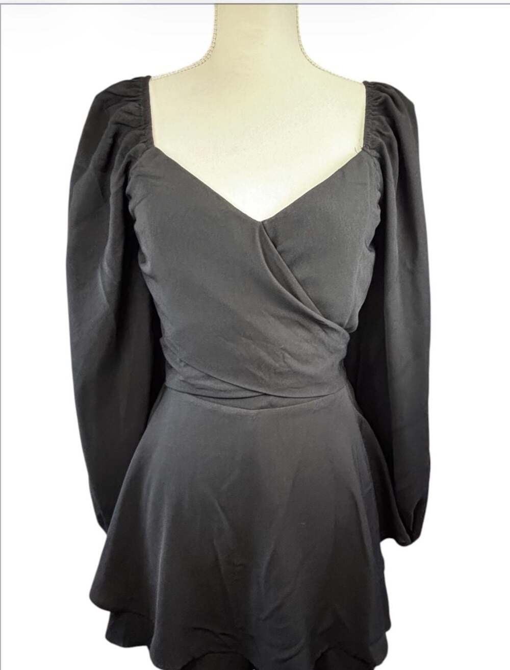 Ever Black Long Sleeve Wrap Style Mini Dress with Tie Back